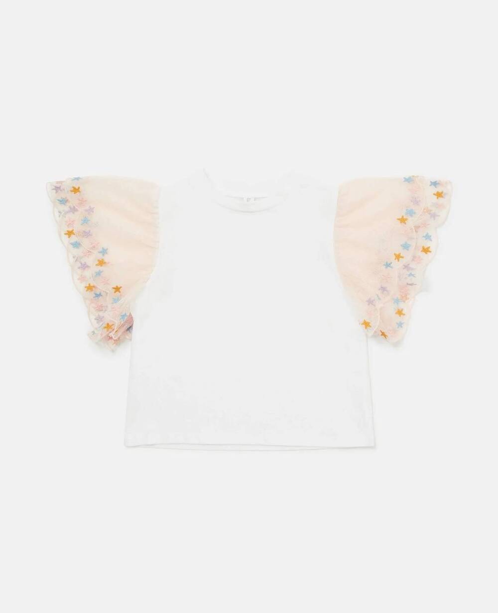 NEW STELLA MCCARTNEY kid's tulle sleeve short sleeve shirt in white